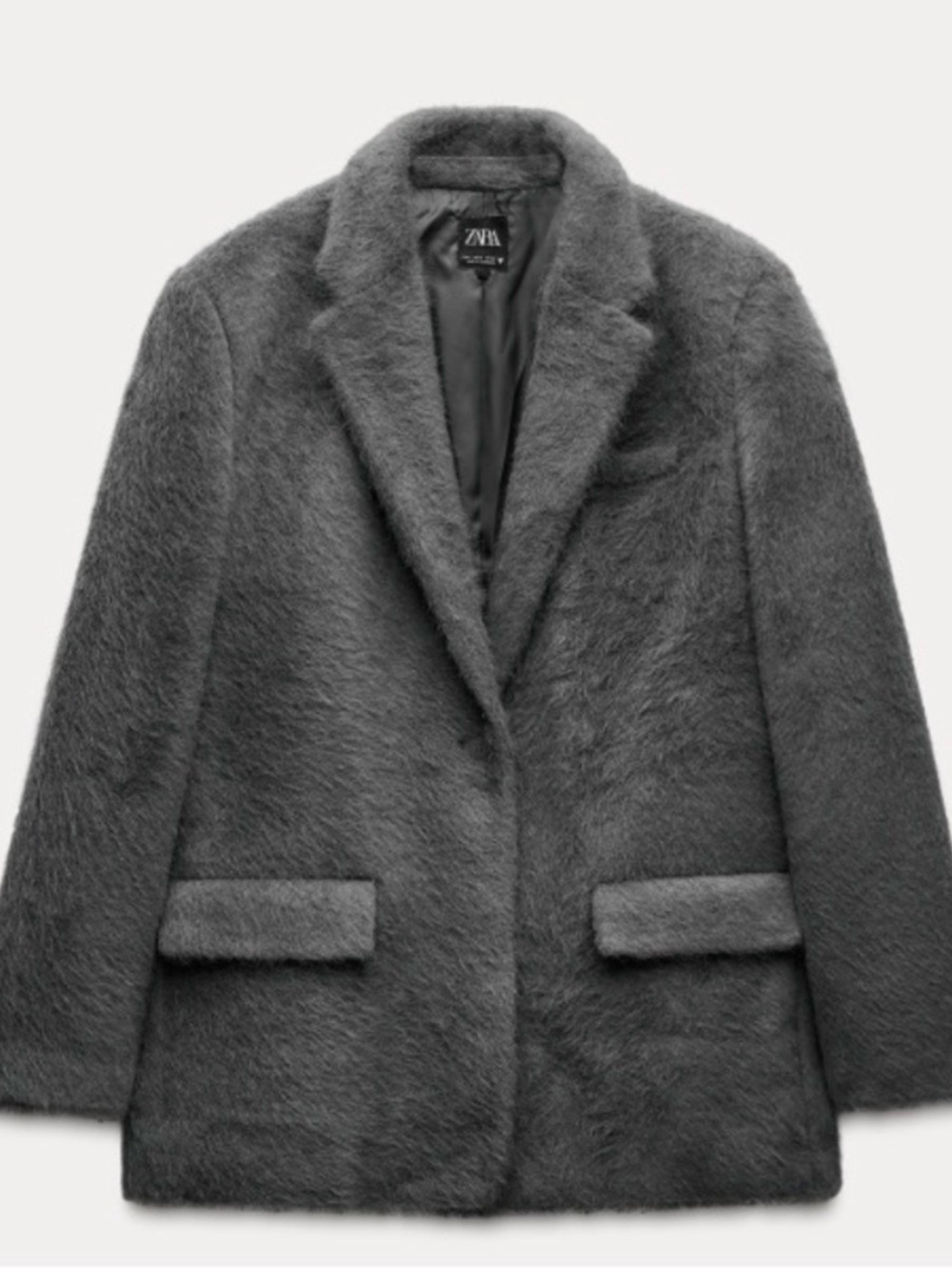 Zara Women's Dark Gray Teddy Faux-Fur Blazer Jacket